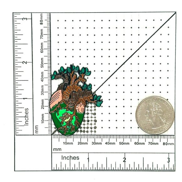 🤩Broch Organ Tree Of Life Heart Shape Enamel Pin Spooky Large Heart Green Brown - Picture 5 of 5